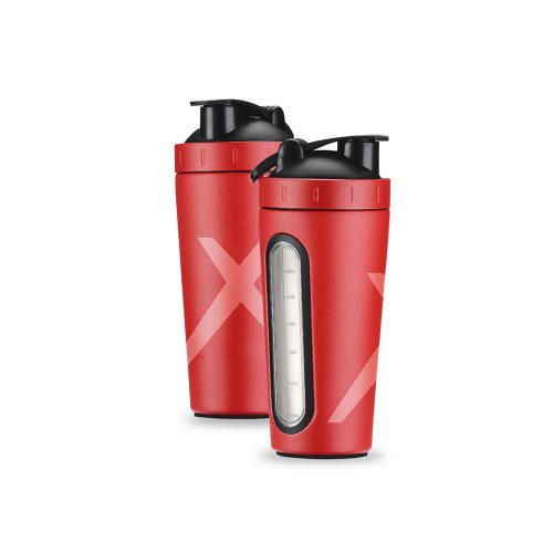 Red Powder coated shaker bottle with transparent logo overlay