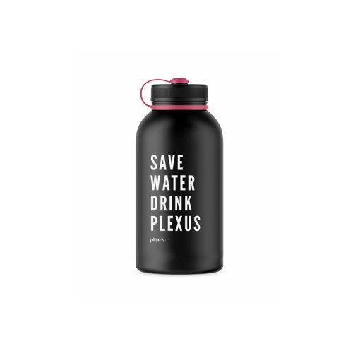 Matte black Plexus water bottle on a white background